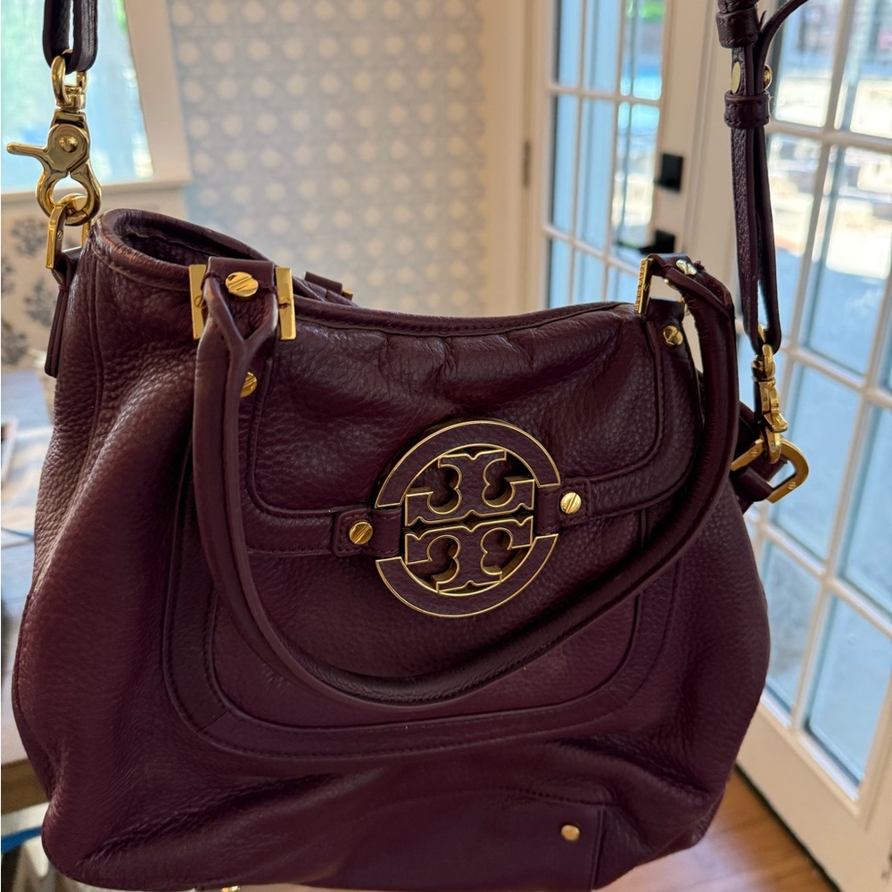 Tory Burch Purple Shoulder Bag with Gold Medallion